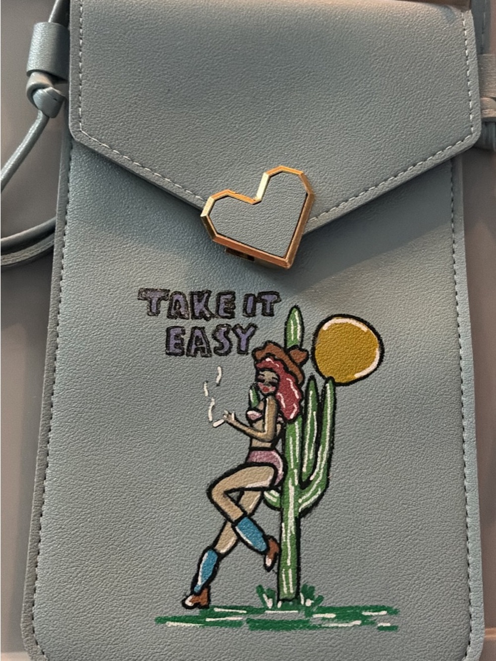 Take It Easy Embroidered Heart-Accent Crossbody Bag - Blue